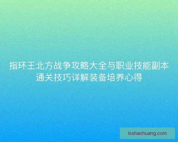 指环王北方战争攻略大全与职业技能副本通关技巧详解装备培养心得